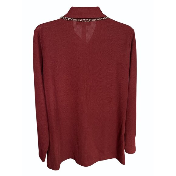 Vintage Kenar Studio Womens Size 10 Burgundy Ribbed Button Top with Necklace - Picture 2 of 8